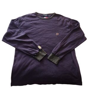 Vintage Large Tommy Hilfiger Navy Grey Crew Neck Long Sleeve Top Large